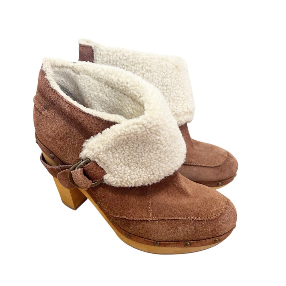 Nine West Brown Leather Faux Fur Lined Kybele Booties Sz 6.5